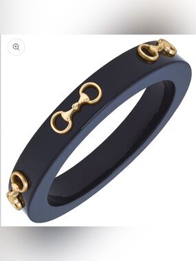 Black Resin Bracelet with Gold Horsebit Accents